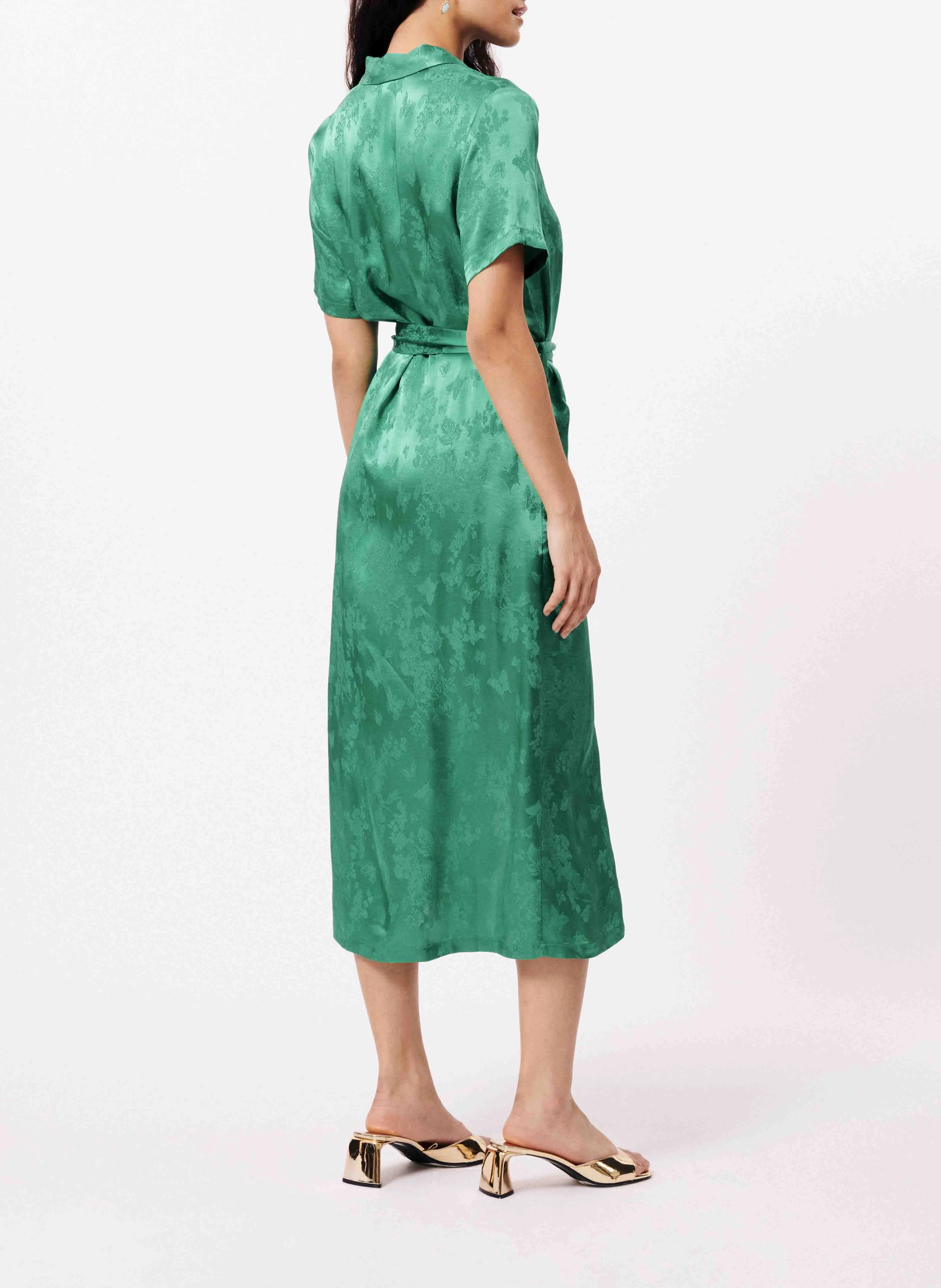 AGLAE - Vestido largo camisero de jacquard en verde