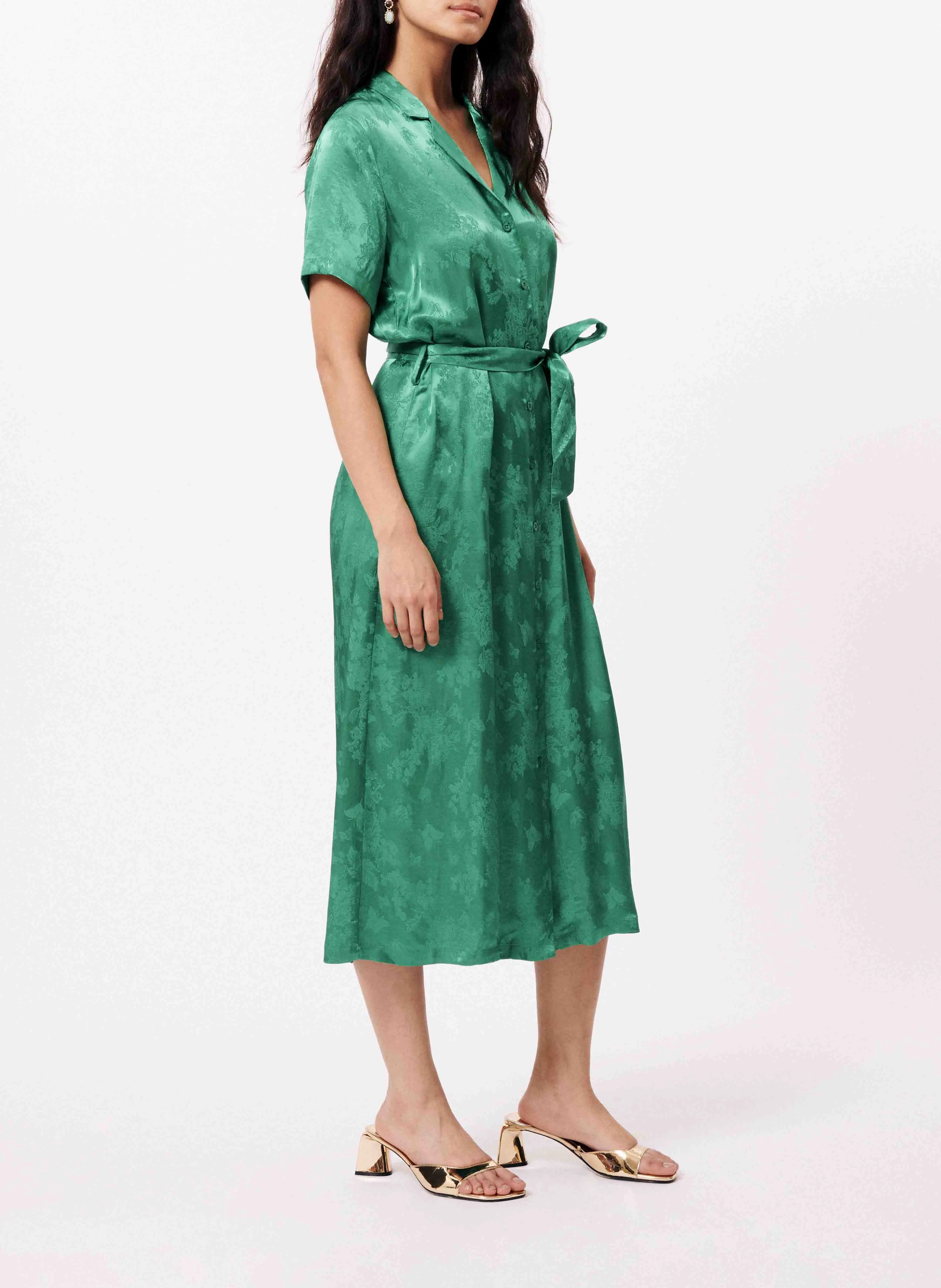 AGLAE - Vestido largo camisero de jacquard en verde