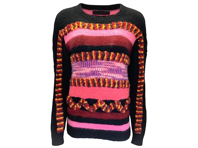 Autre Marque El anciano condicionante negro / Tejido a mano multicolor rosa 3Suéter con cuello redondo D Mantra 