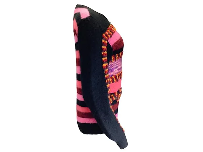 Autre Marque El anciano condicionante negro / Tejido a mano multicolor rosa 3Suéter con cuello redondo D Mantra 