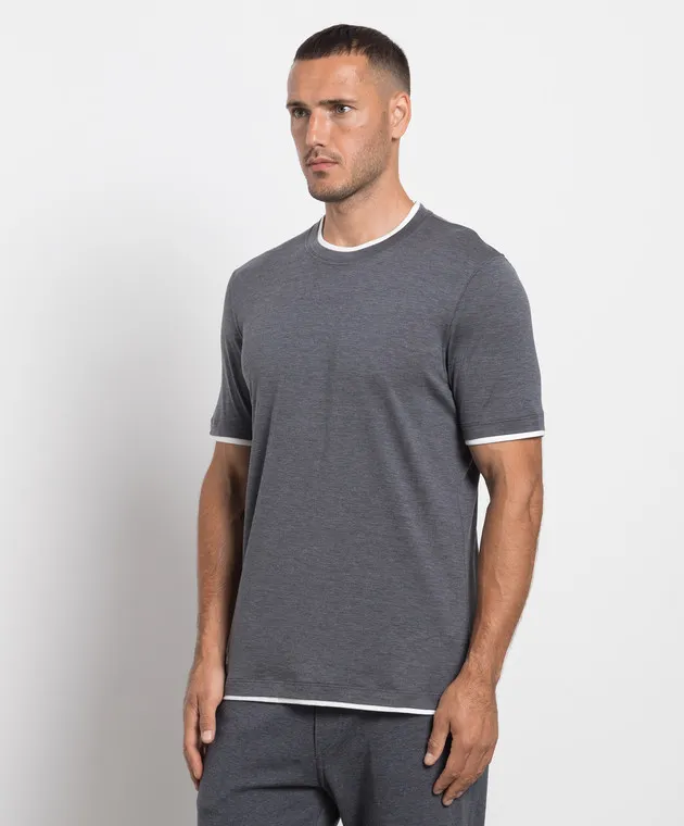 Brunello Cucinelli Gray t-shirt with layering effect