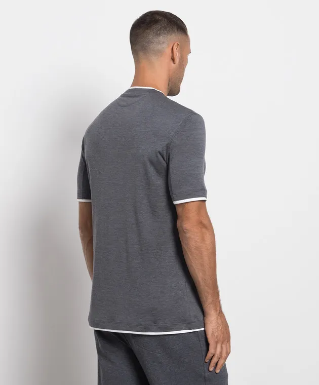 Brunello Cucinelli Gray t-shirt with layering effect