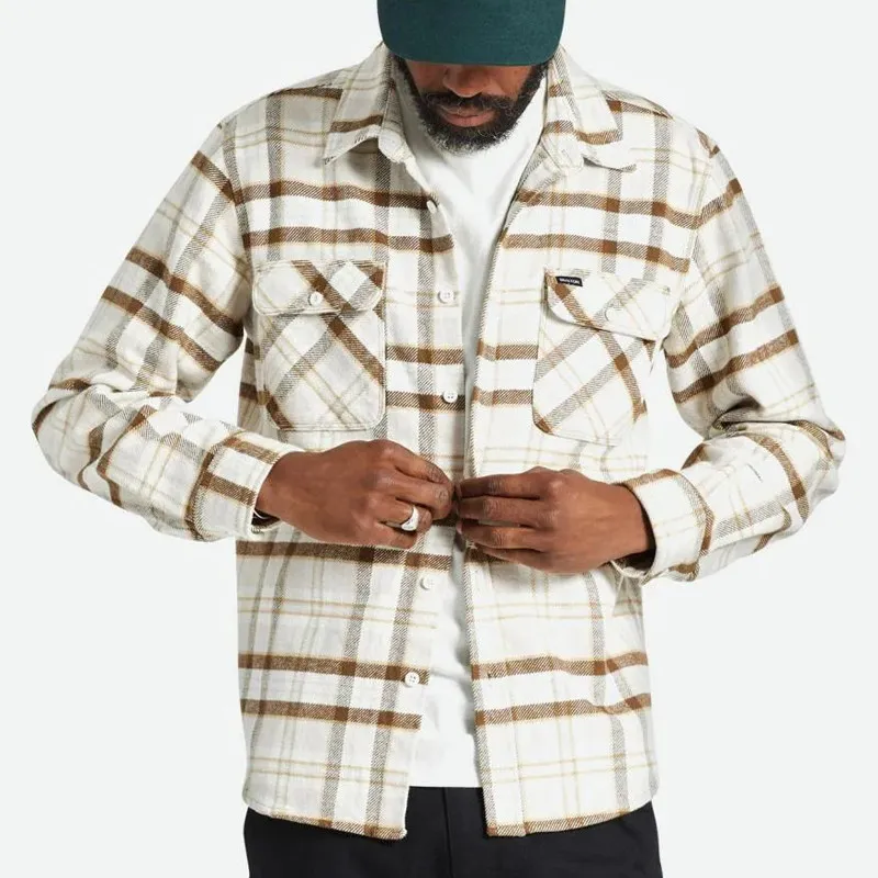 Camisa Brixton: Bowery Hvy Wt LS Fla (Bei Off Wht Dt Pm)