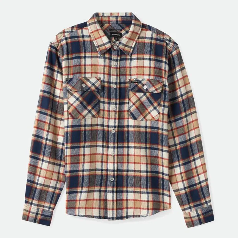 Camisa Brixton: Bowery LS Flannel (Wsh Ny Brn Rd Off Wht)