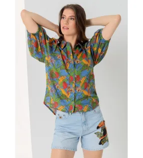 Camisa manga 3/4  estampada Tropical multicolor