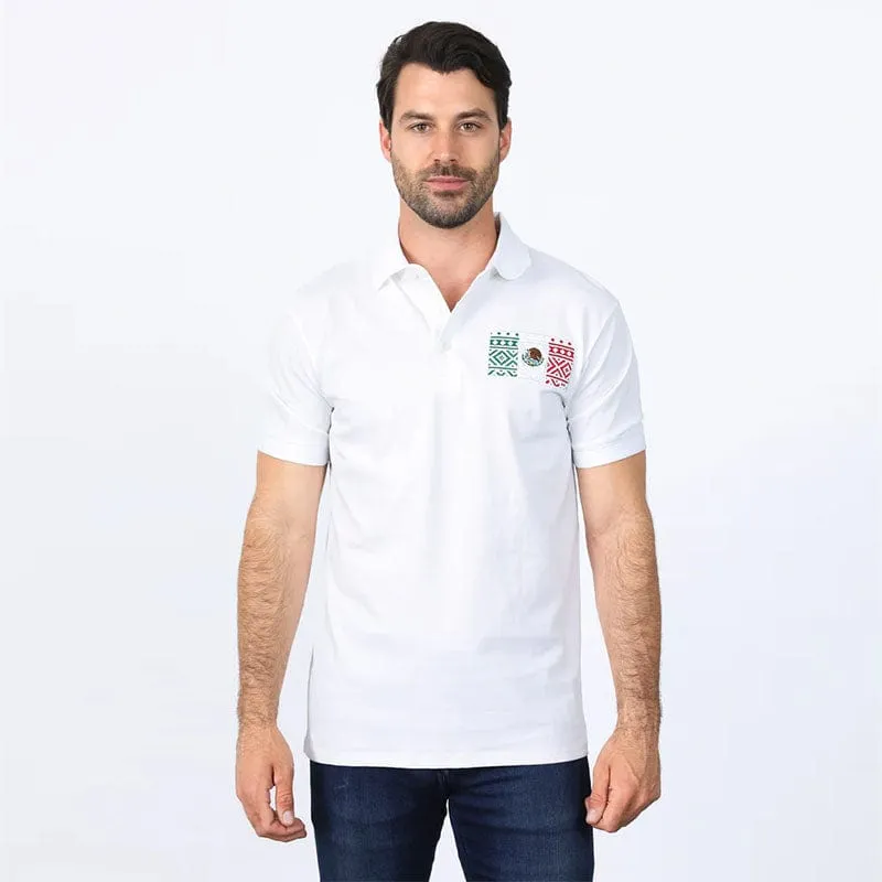 Camisa Platini Polo Modern Fit Stretch Mexico Blanca