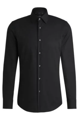 Camisa slim fit en popelín de algodón elástico de planchado fácil