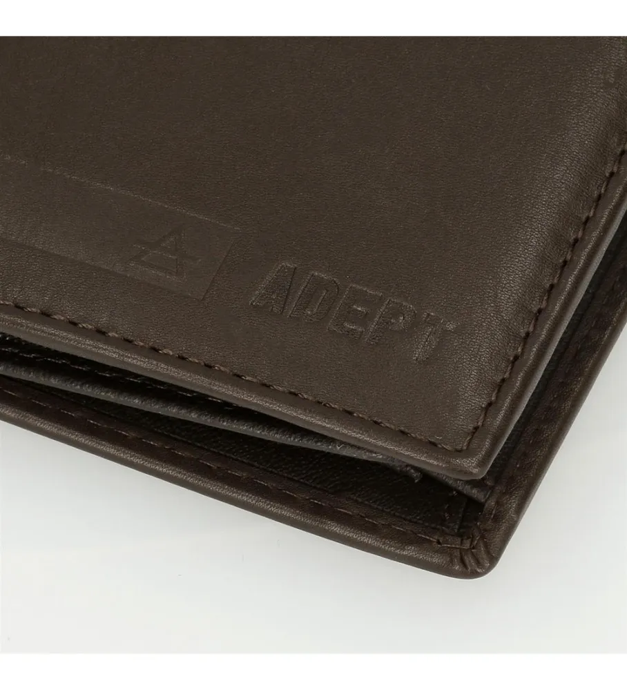 Cartera Adept Alan vertical con monedero marrón  -8,5x11,5x1cm-