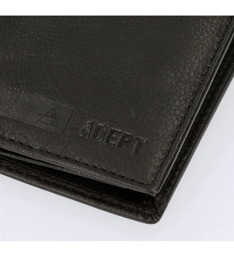 Cartera Adept Alan vertical con monedero Negro -8,5x11,5x1cm-