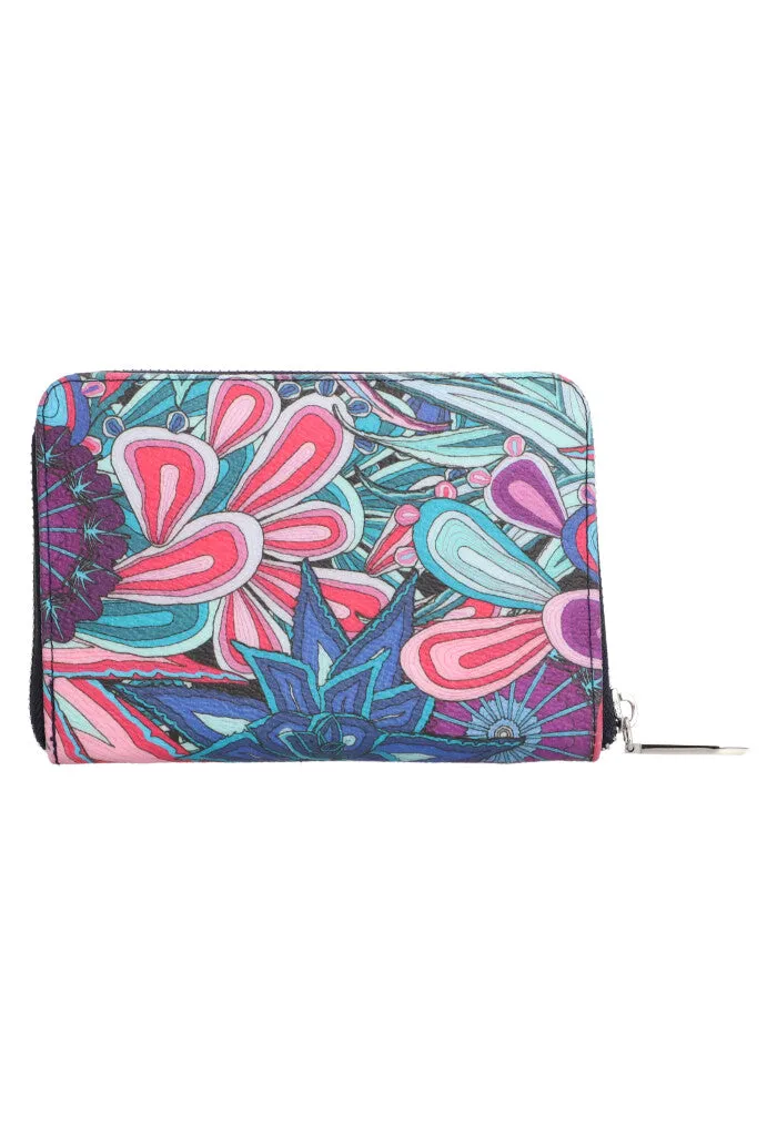 Cartera Mediana Santuario Cactáceas Azul/Rosa