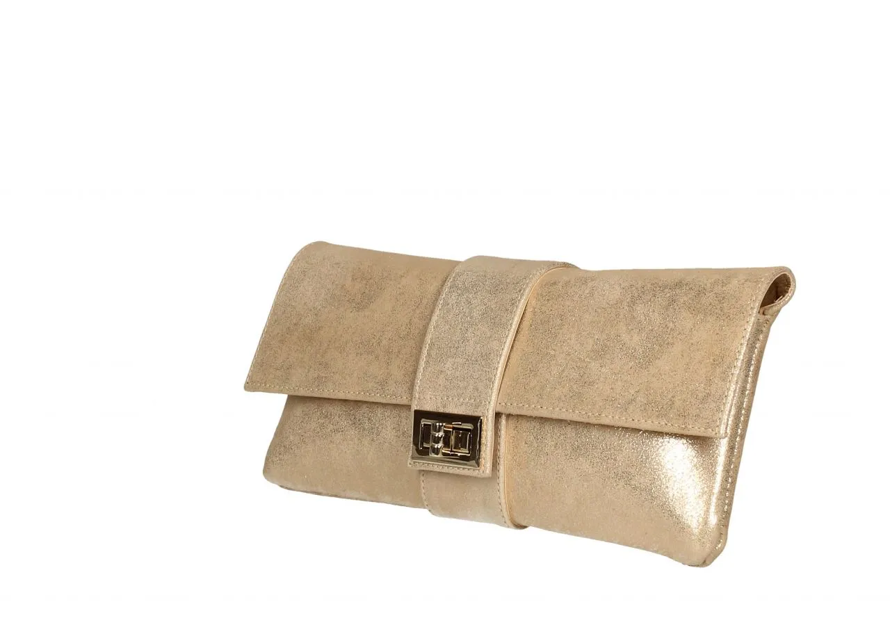 Cartera Nobuck Oro Pieza Central Con Broche