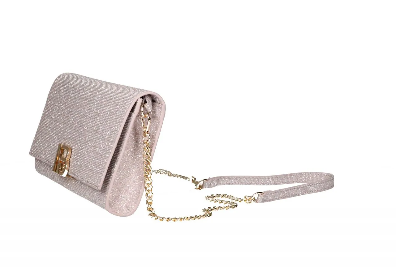 Cartera Nocturno Rosa Alargada Tapa Broche Metal Oro