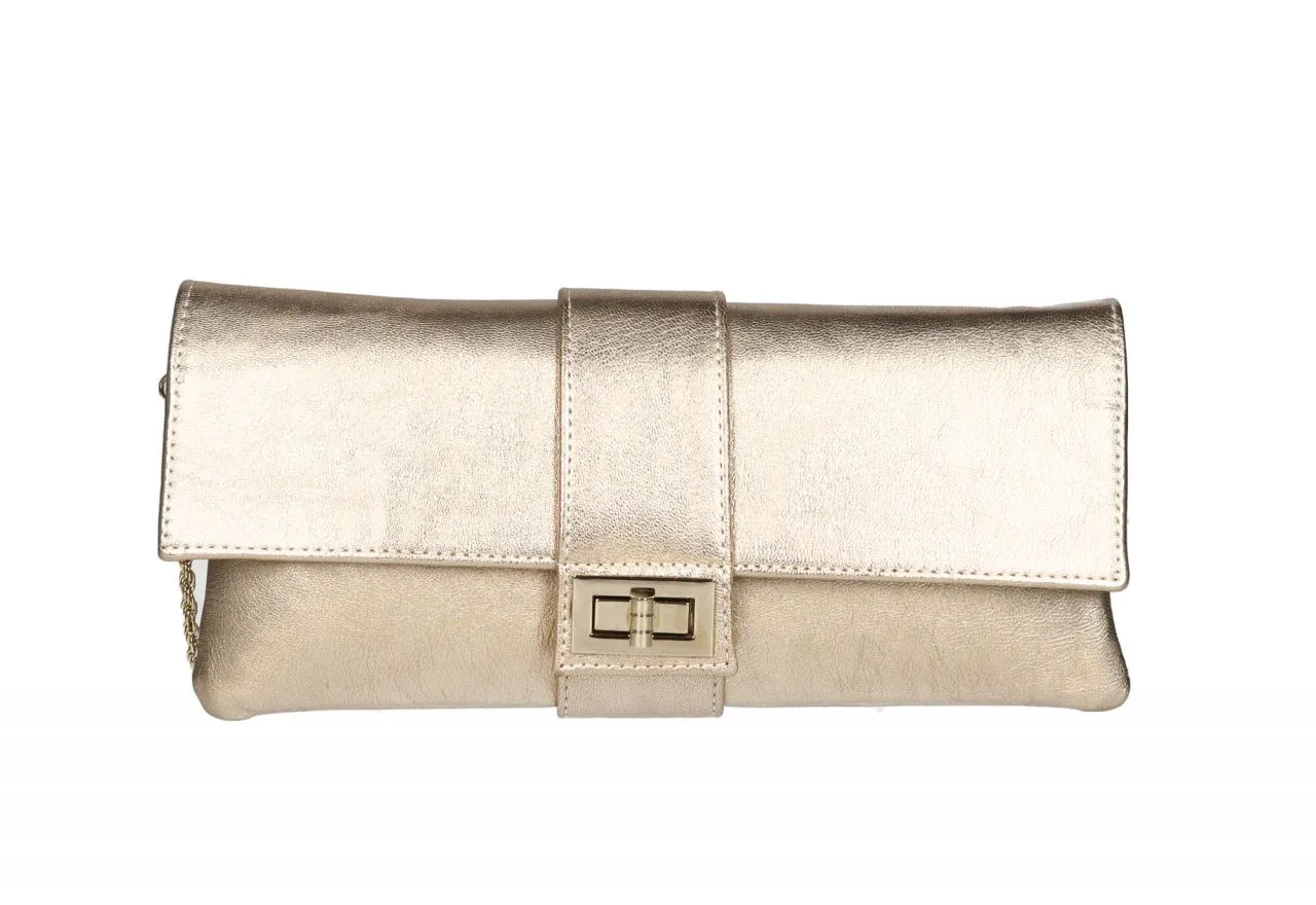 Cartera Piel Oro Pieza Central Con Broche