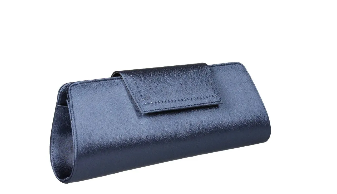 Cartera Raso Azul Tapa Brillantes Borde