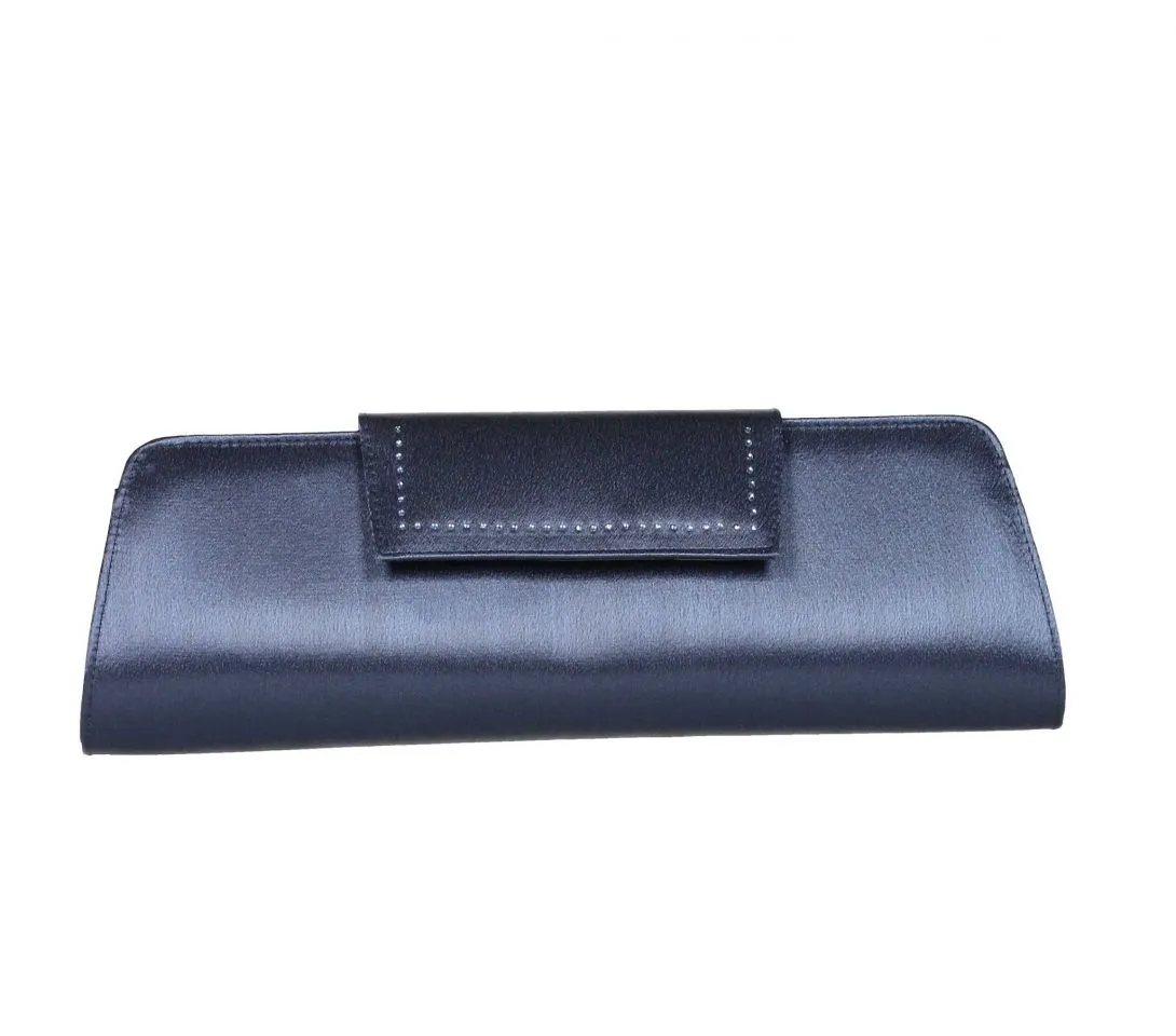 Cartera Raso Azul Tapa Brillantes Borde