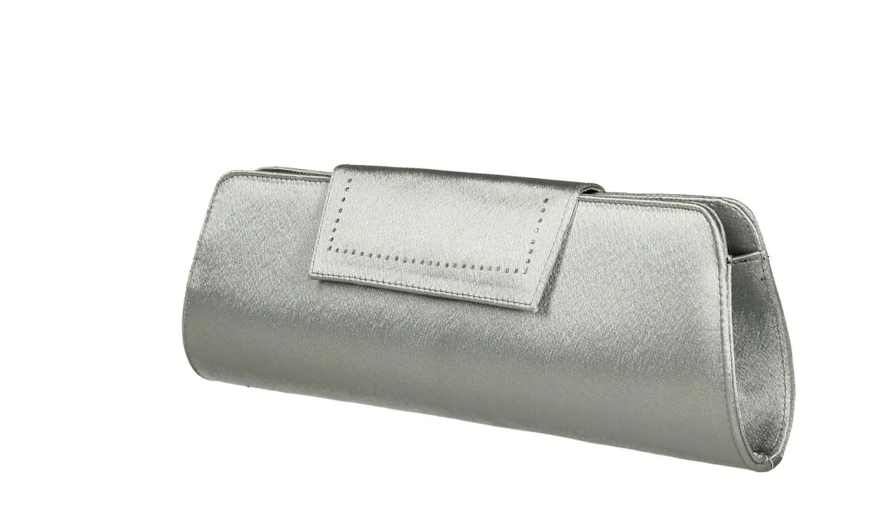 Cartera Raso Plata Tapa Brillantes Bordes