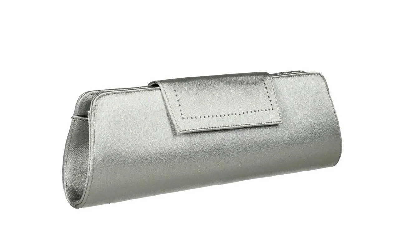 Cartera Raso Plata Tapa Brillantes Bordes