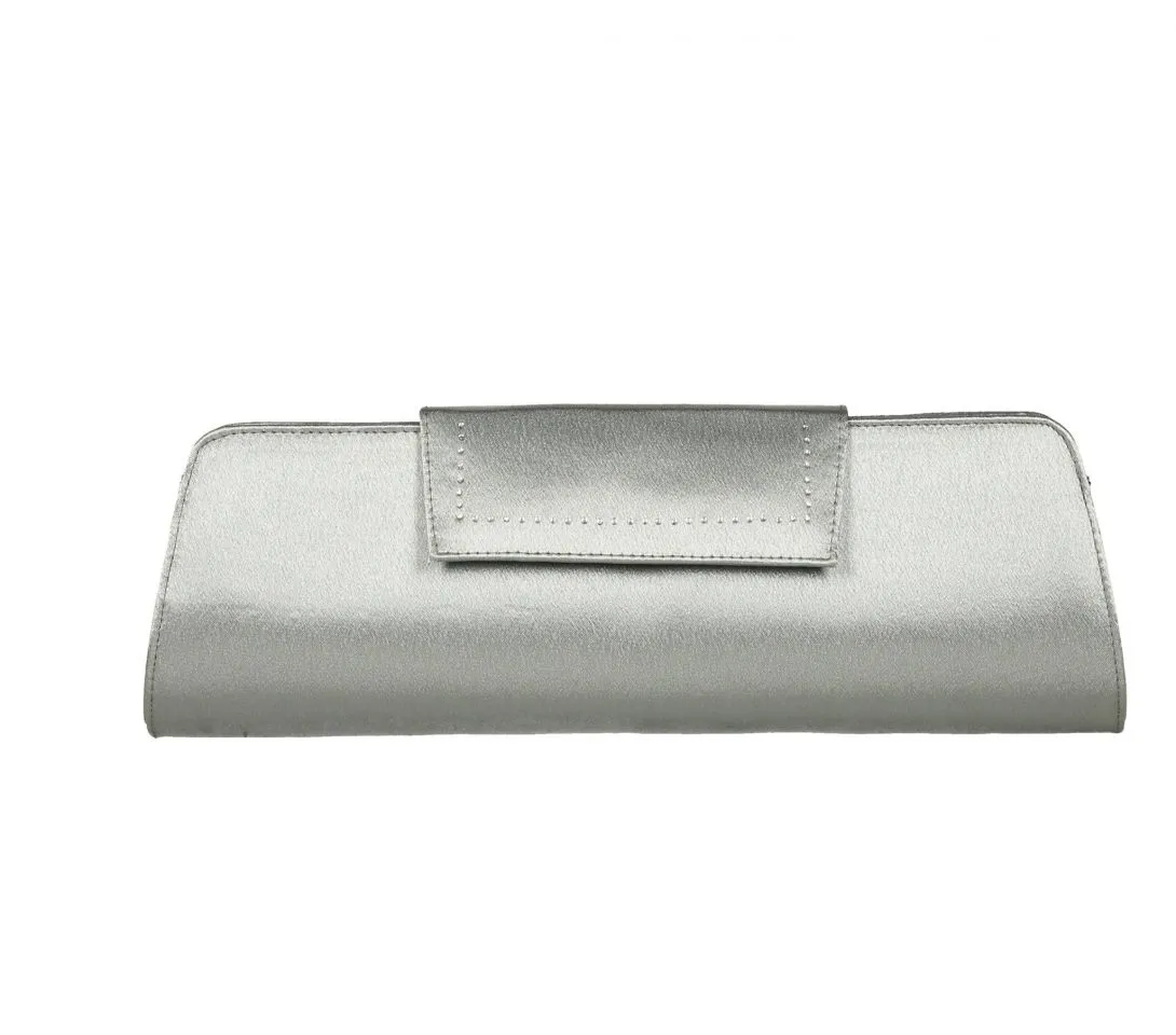 Cartera Raso Plata Tapa Brillantes Bordes