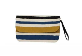 Cartera Textil Rayas Azul/mostaza/beig