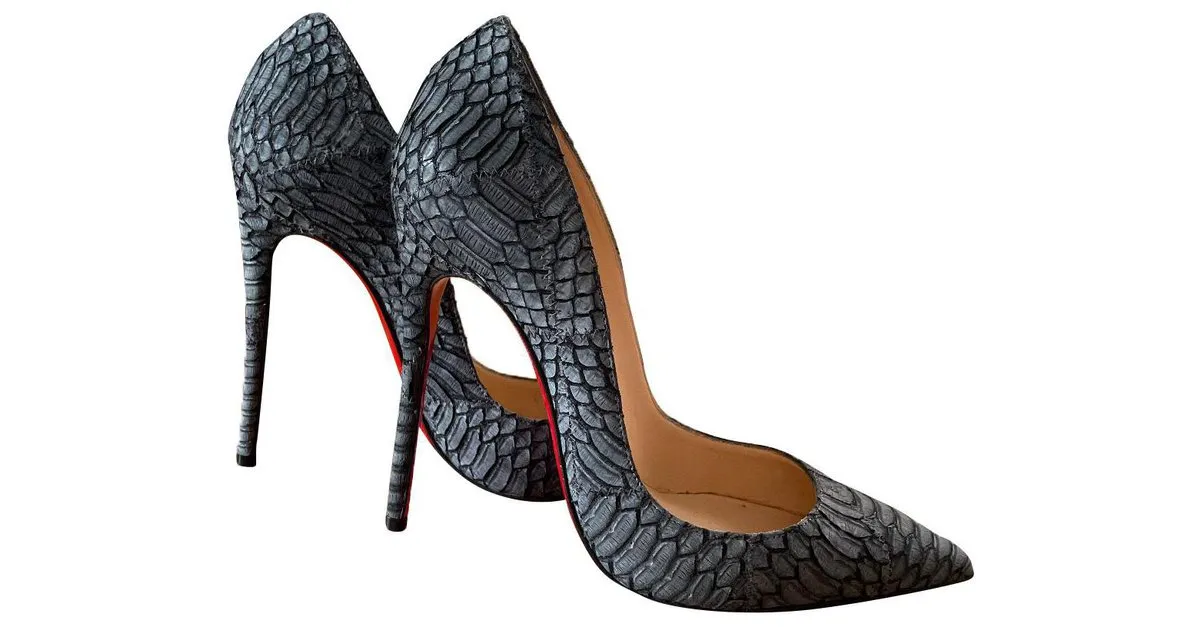 Christian Louboutin So Kate Watersnake nubuck geométrico claro negro 120 MM Gris antracita 