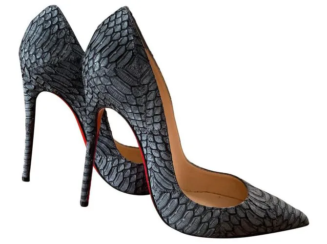 Christian Louboutin So Kate Watersnake nubuck geométrico claro negro 120 MM Gris antracita 