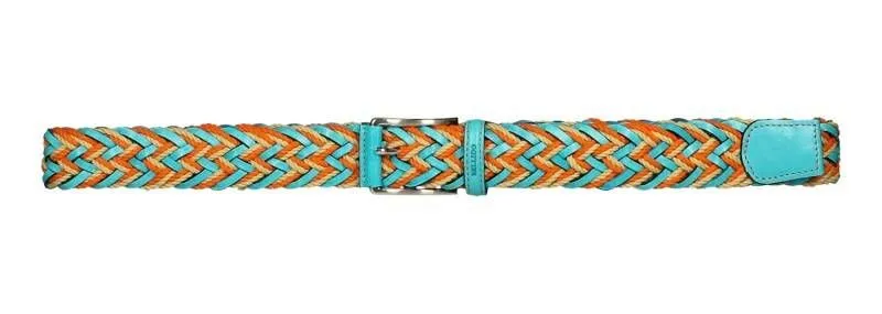 Cinturon Caballero Trenza Hilo Naranja/beig Piel Aqua