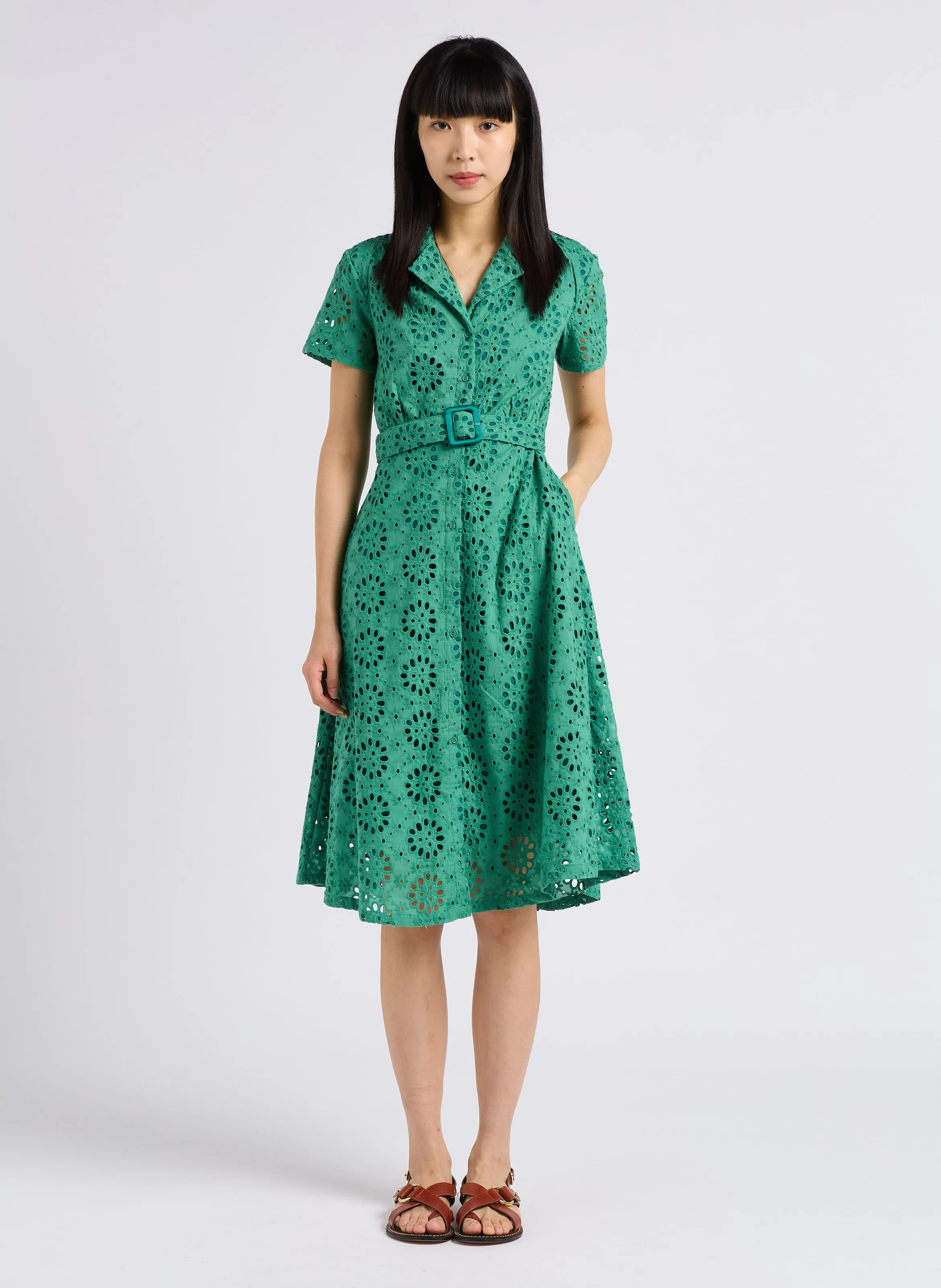 DAISIE - Vestido camisero de jacquard de algodón en verde