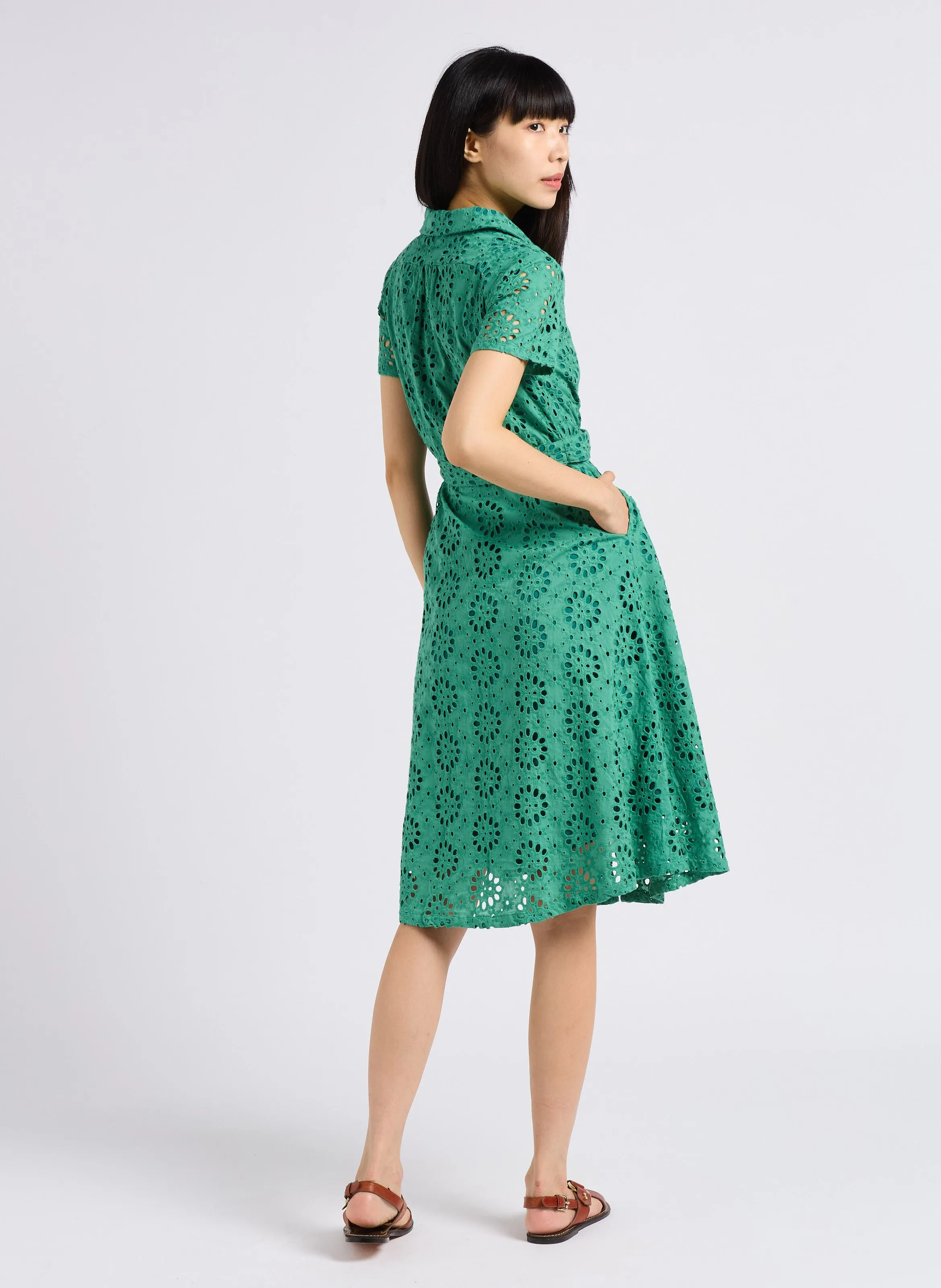 DAISIE - Vestido camisero de jacquard de algodón en verde