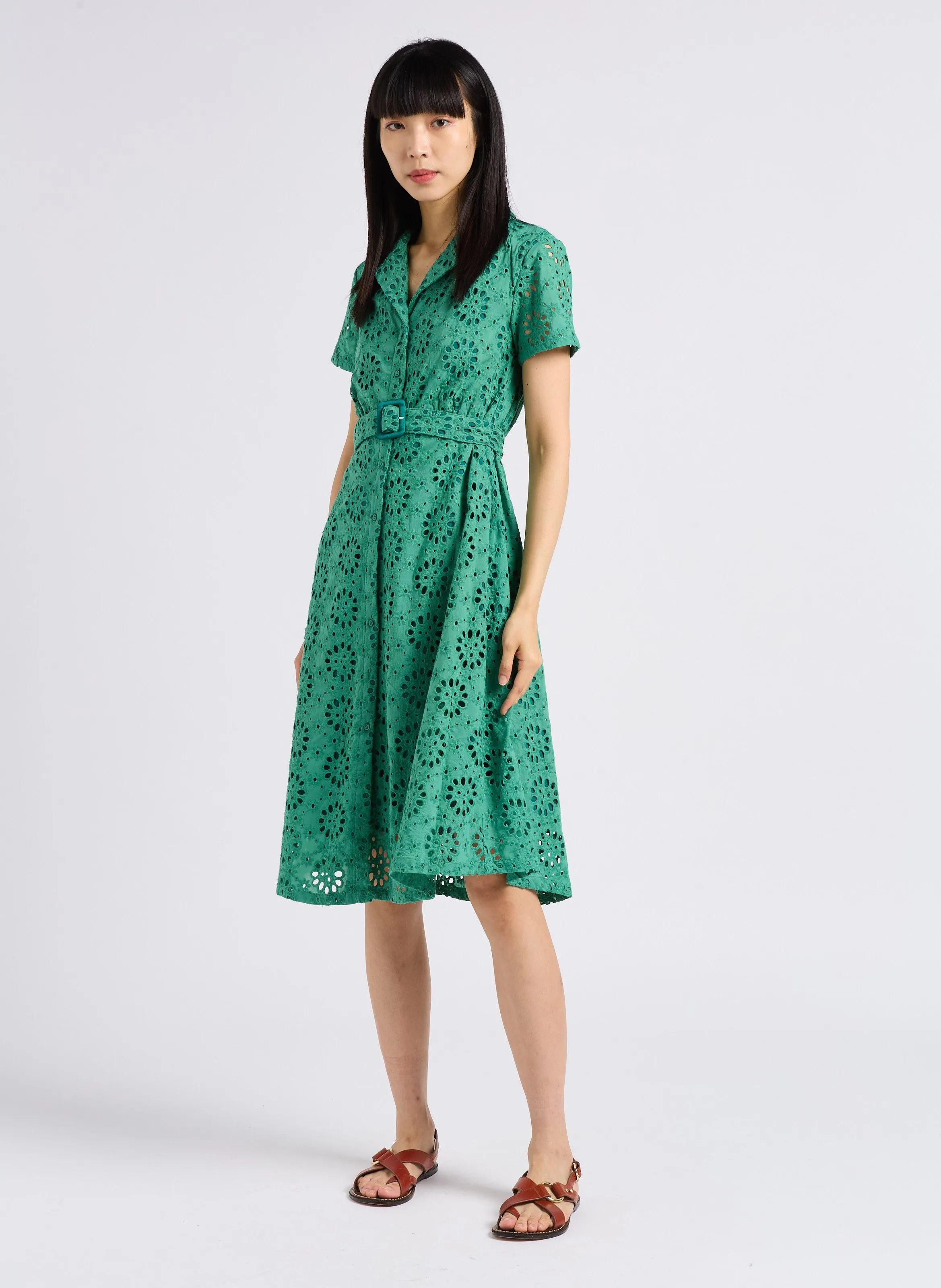 DAISIE - Vestido camisero de jacquard de algodón en verde