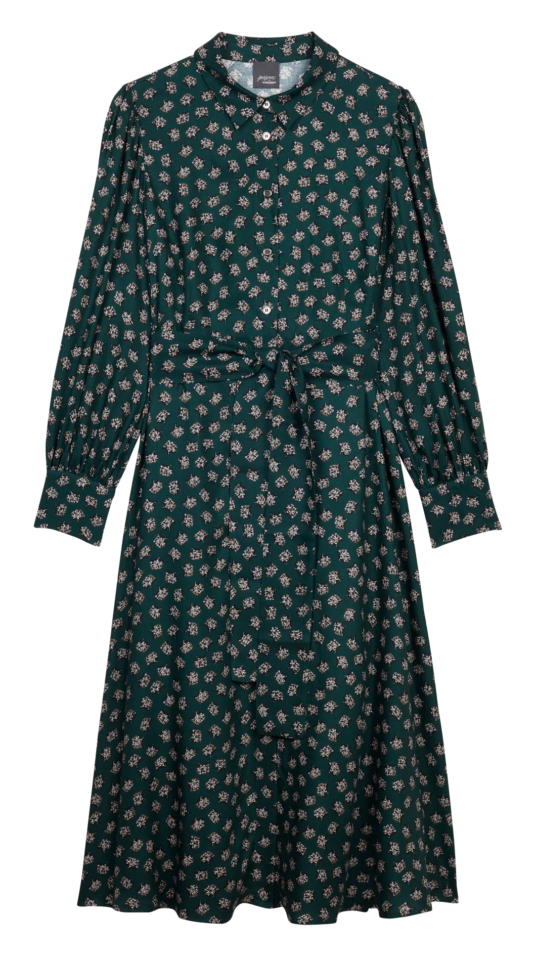 DEFINITO - Vestido midi estampado con cuello clásico en verde