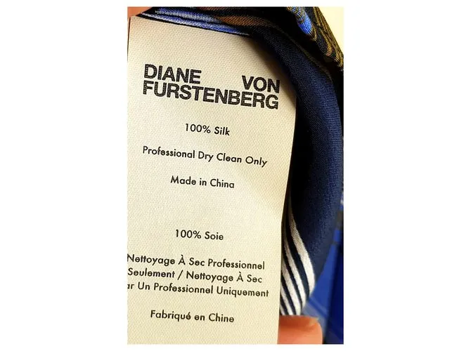 Diane Von Furstenberg Vestido de seda Negro Azul claro 