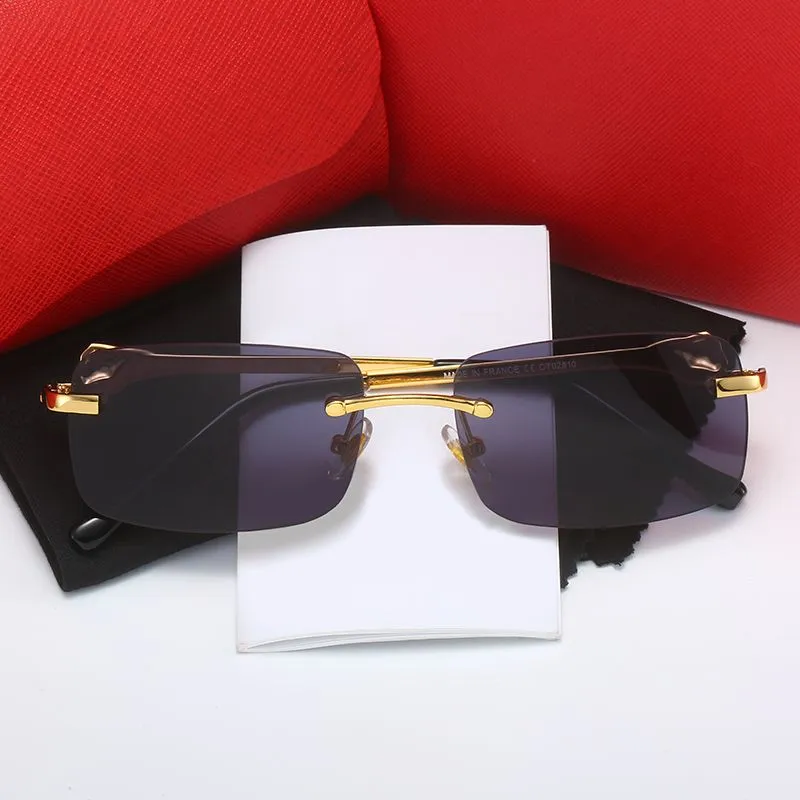 Diseñador de moda para hombre Gafas de sol para mujer Gafas carti sin montura Diseño de textura de metal Té dorado Hojas grises 