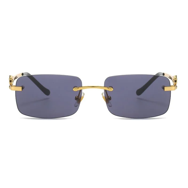 Diseñador de moda para hombre Gafas de sol para mujer Gafas carti sin montura Diseño de textura de metal Té dorado Hojas grises 