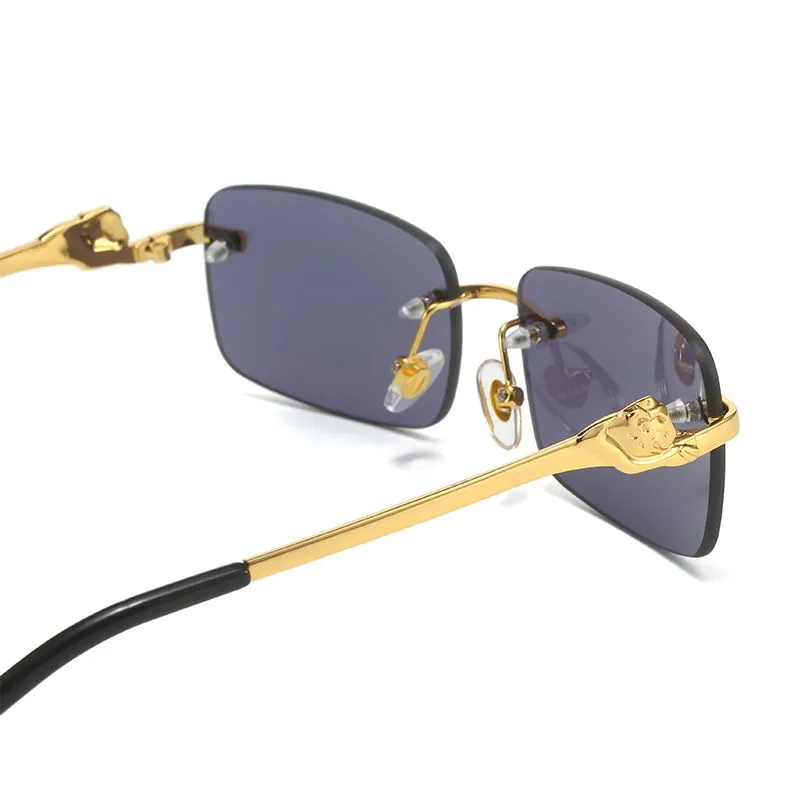 Diseñador de moda para hombre Gafas de sol para mujer Gafas carti sin montura Diseño de textura de metal Té dorado Hojas grises 