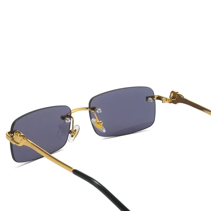 Diseñador de moda para hombre Gafas de sol para mujer Gafas carti sin montura Diseño de textura de metal Té dorado Hojas grises 