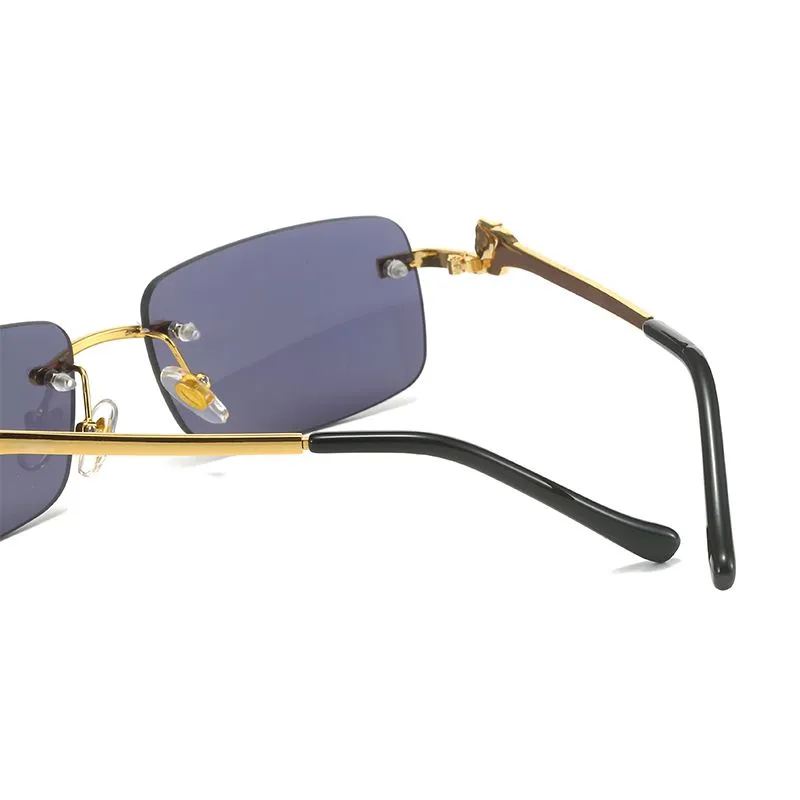 Diseñador de moda para hombre Gafas de sol para mujer Gafas carti sin montura Diseño de textura de metal Té dorado Hojas grises 