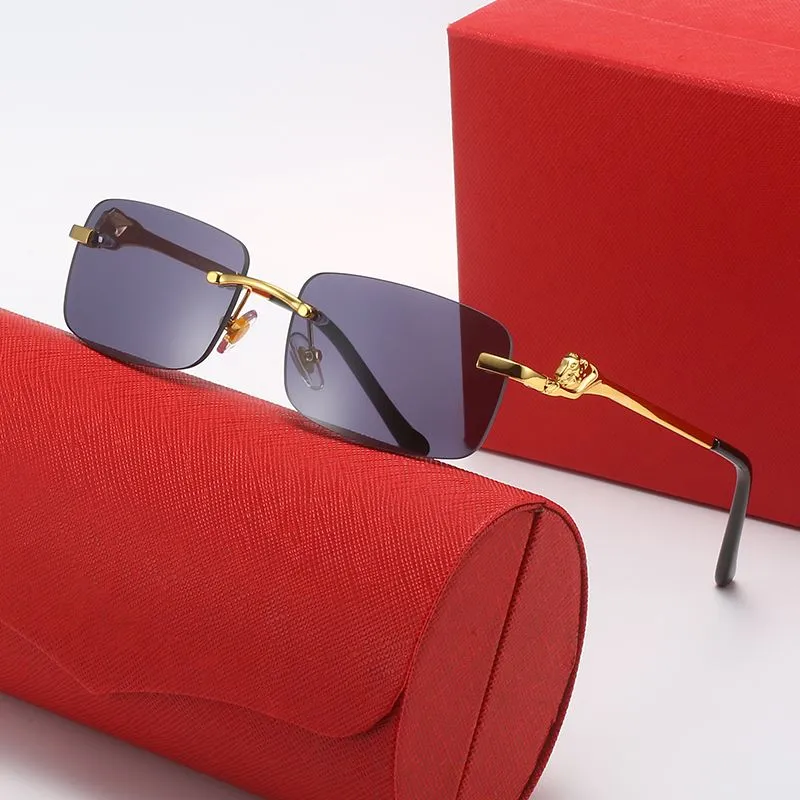 Diseñador de moda para hombre Gafas de sol para mujer Gafas carti sin montura Diseño de textura de metal Té dorado Hojas grises 