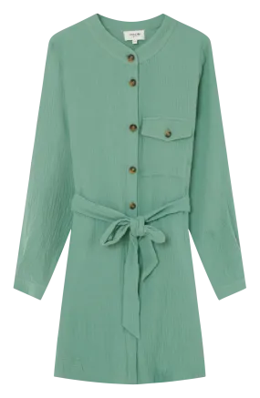 ELOAN - Vestido camisero de algodón en verde