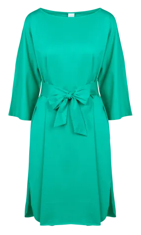 FARISCO - Vestido midi de algodón con cuello redondo en verde