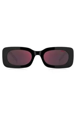 Gafas de sol de acetato negro y rojo con eslóganes en la correa desmontable