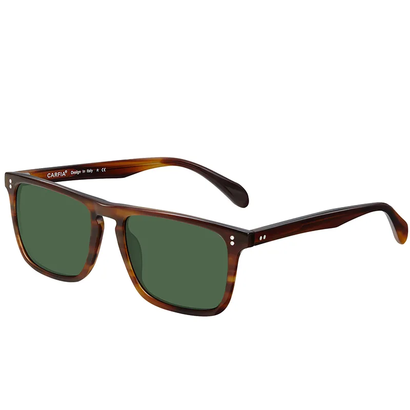 Gafas de sol de Carfia para hombres lentes polarizadas Gafas solar Vintage 100% UV Protección 53572 cuadrada 54 mm con estuche