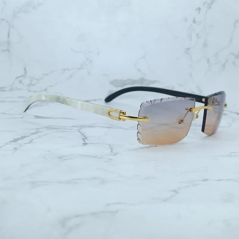 Gafas de sol de cuerno de búfalo de mármol genuino, gafas de sol sin montura Carter de diseñador de lujo con corte de diamante p