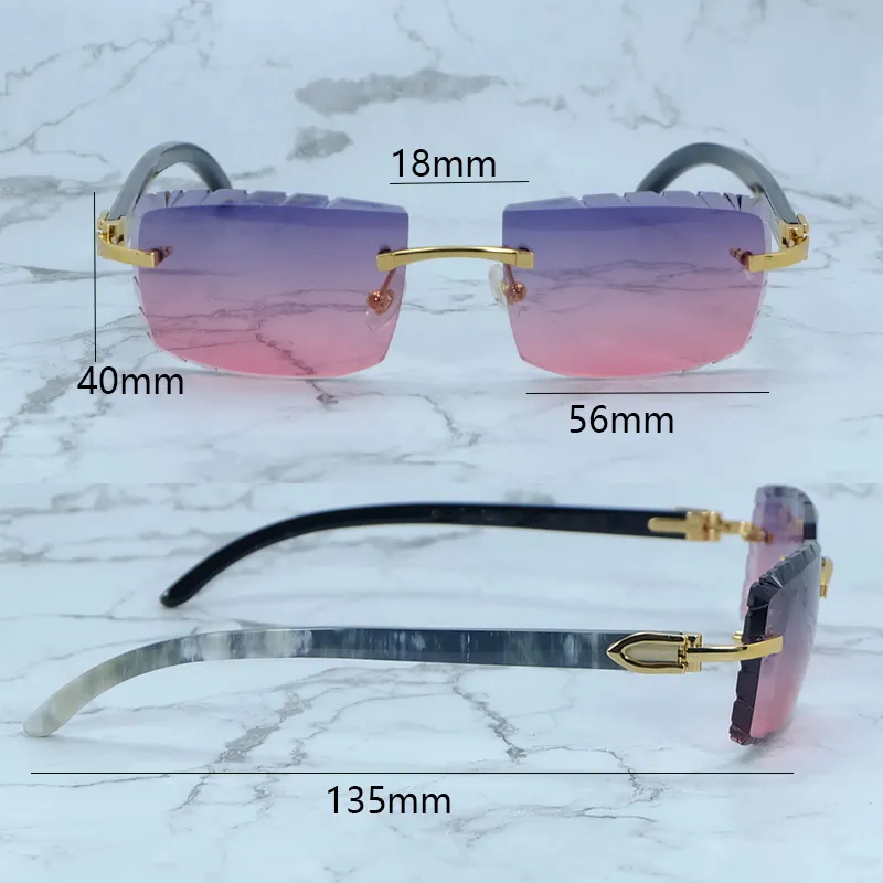 Gafas de sol de cuerno de búfalo de mármol genuino, gafas de sol sin montura Carter de diseñador de lujo con corte de diamante p