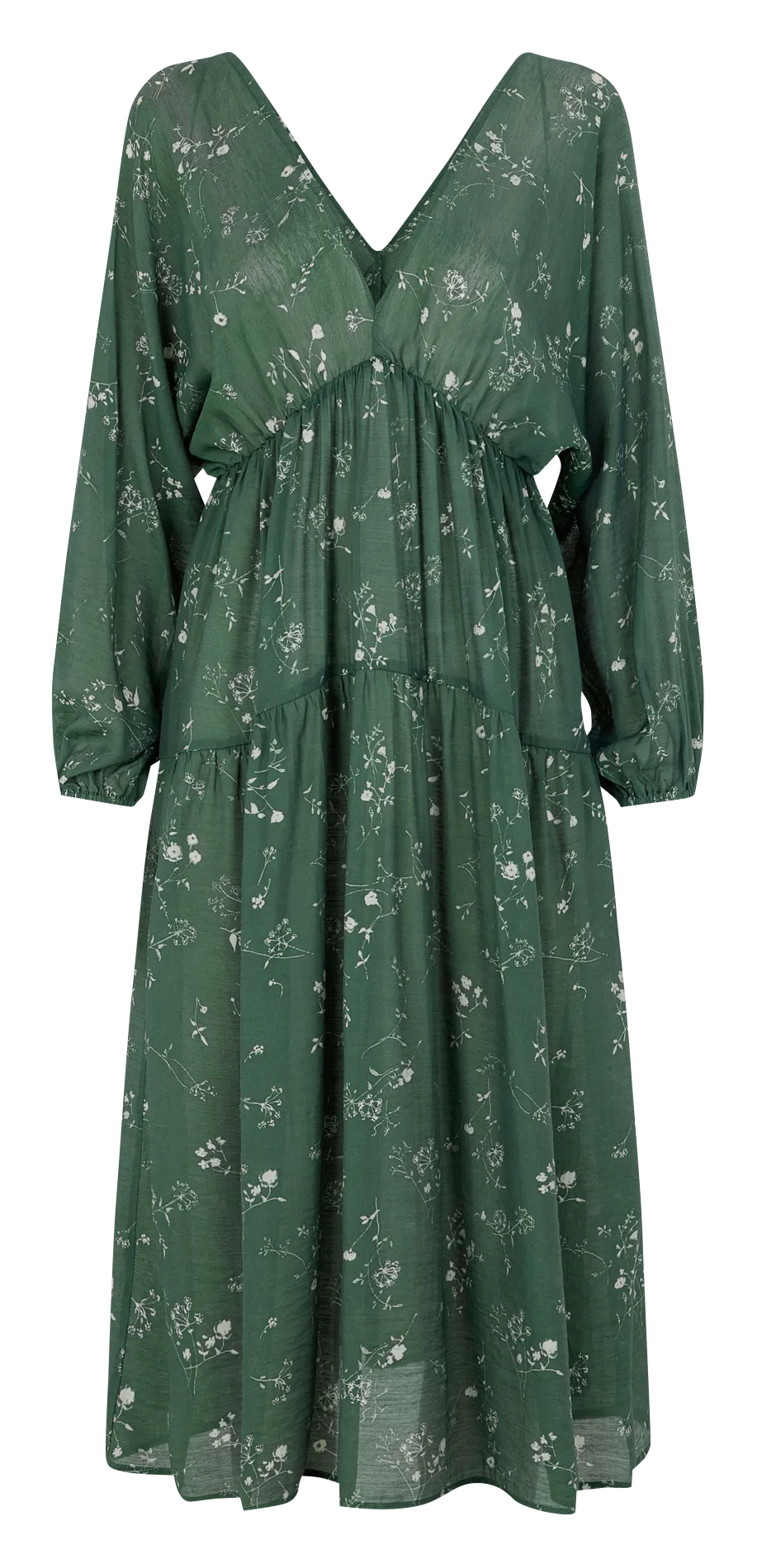 GERTRUD - Vestido midi estampado con cuello de pico en verde