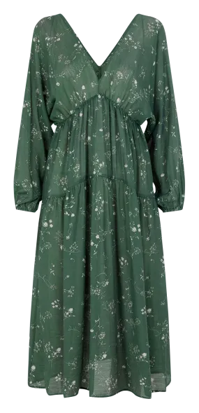 GERTRUD - Vestido midi estampado con cuello de pico en verde