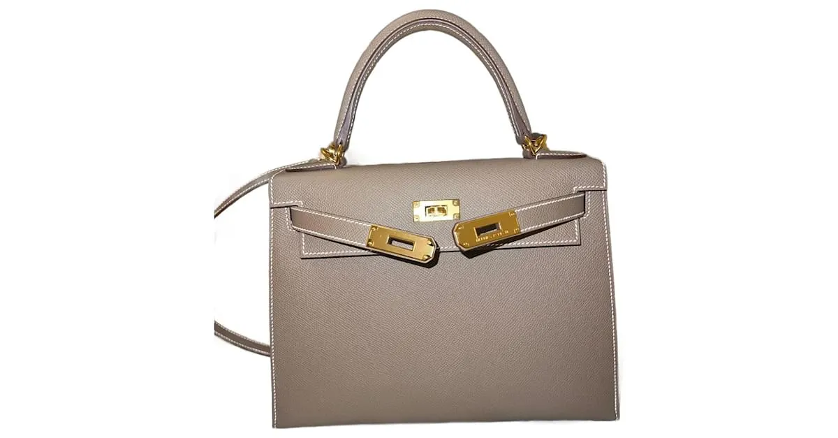 Hermès Kelly 28 epsom scellier Beige Gris Marrón claro 