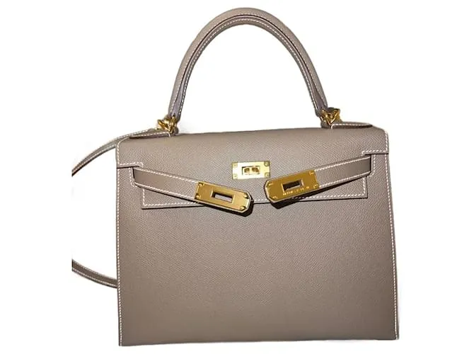 Hermès Kelly 28 epsom scellier Beige Gris Marrón claro 