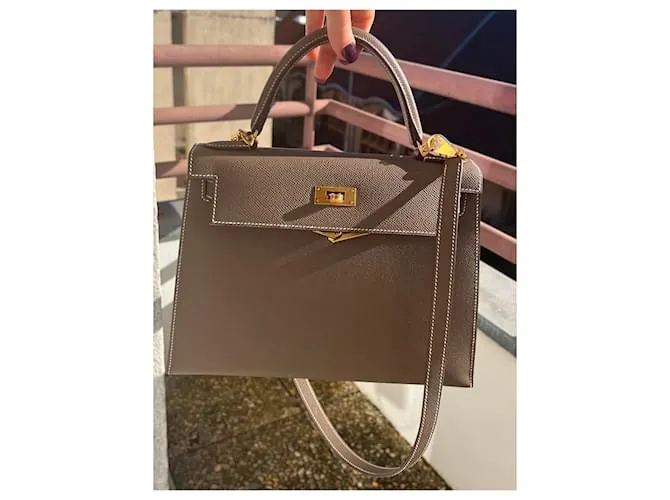 Hermès Kelly 28 epsom scellier Beige Gris Marrón claro 