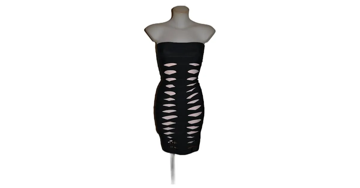 Herve Leger Vestido Negro Rosa 