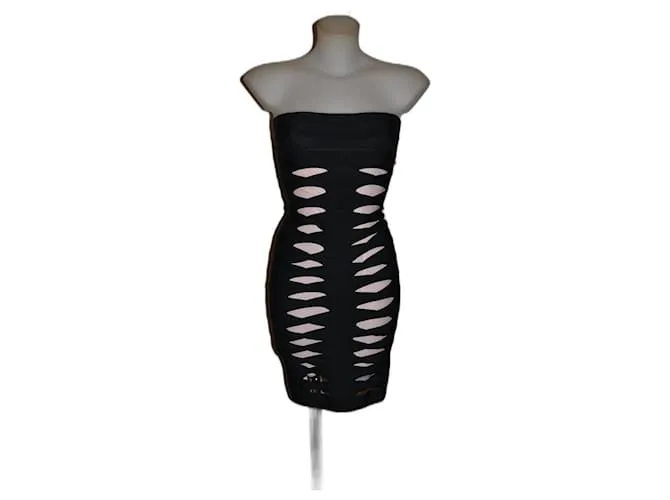 Herve Leger Vestido Negro Rosa 